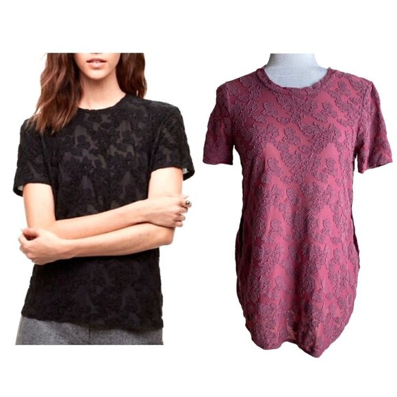 Wilfred Aritzia Tarascon Appliqued Floral Semi Sheer Fabric Blouse Women's Sz XS - Picture 2 of 10